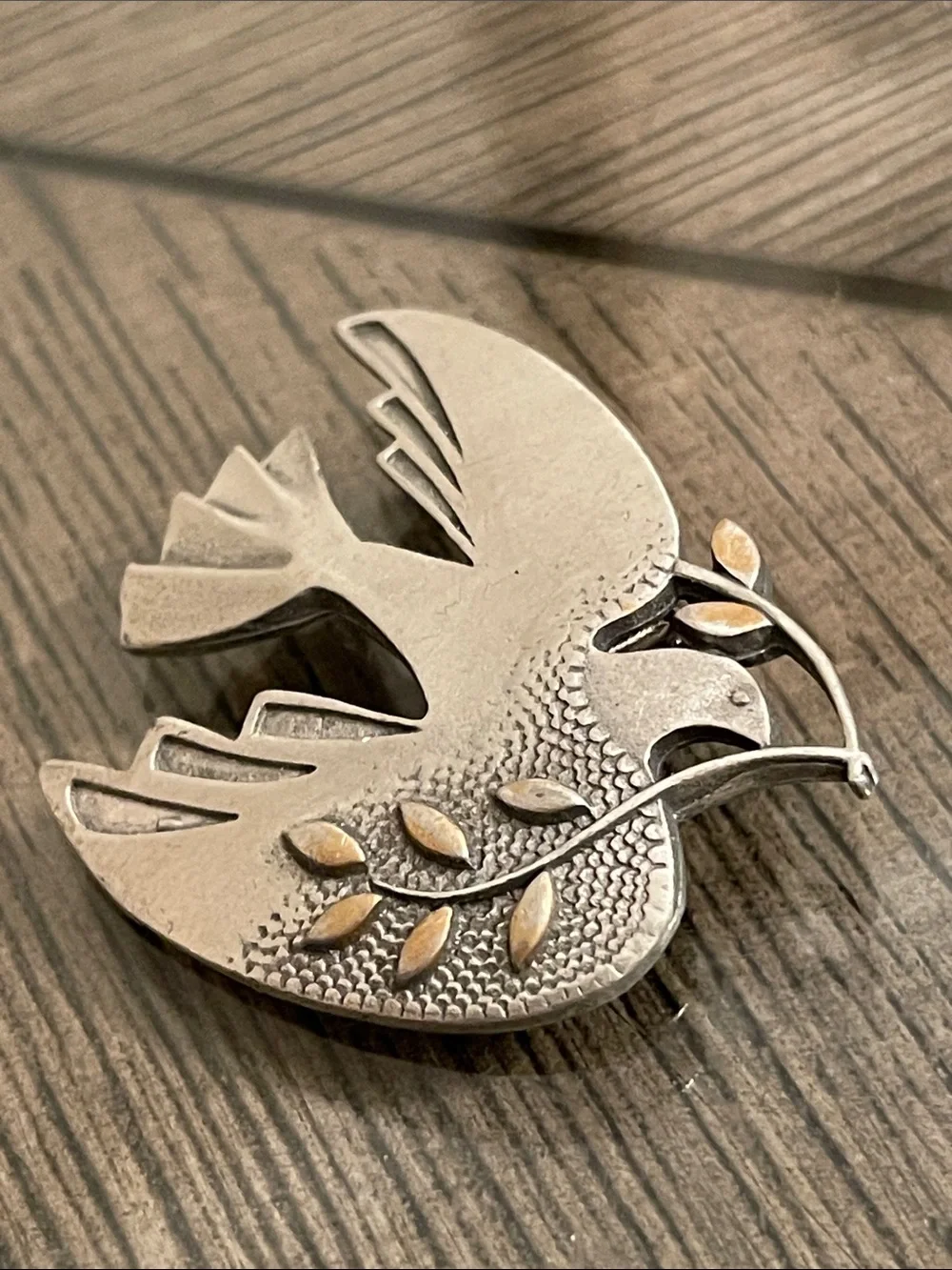 Tom Reardon & Kathleen Doyle Handcrafted Mixed-Metal Peace Dove Brooch